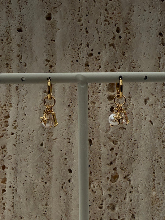 Diamanten - Ster - Parel oorbellen